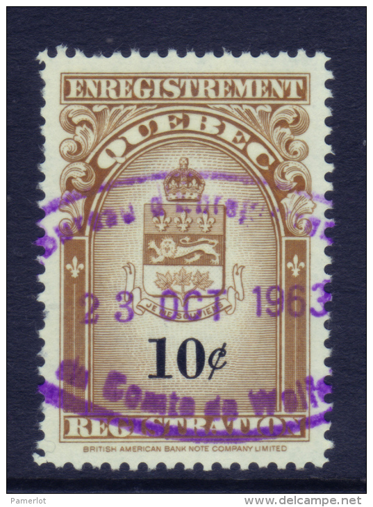 Fiscaux #QR30 (10 C Coat Of Arms  ) Timbre Taxe Quebec Registration Canada Revenue Stamp Recto /verso - Steuermarken