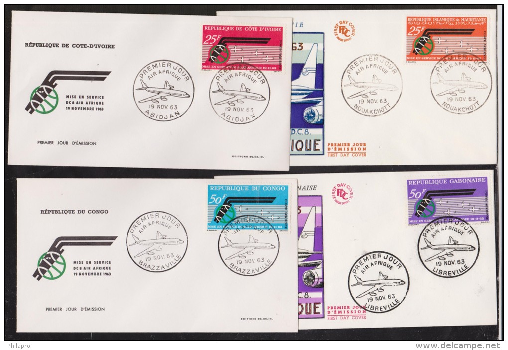 COTE D IVOIRE+CONGO+GABON+MAURITANIE   FDC   AVIONS    Réf 4057 - Africa