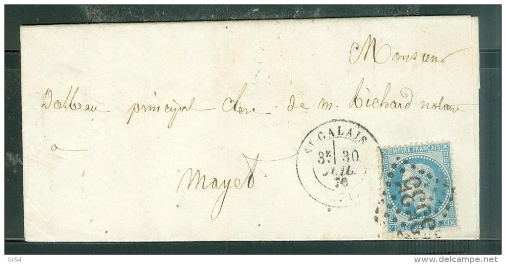 Oblitération Gros Chiffres 3535 ( Saint Calais - Sarthe ) + CACHET 2188 Au Dos Sur Lac Daté De Juillet 1870  - Am9119 - 1849-1876: Période Classique