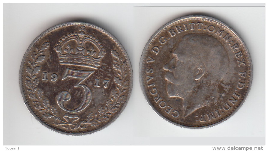 **** GRANDE-BRETAGNE - GREAT-BRITAIN - 3 - THREE PENCE 1917 GEORGE V - SILVER **** EN ACHAT IMMEDIAT !!! - F. 3 Pence