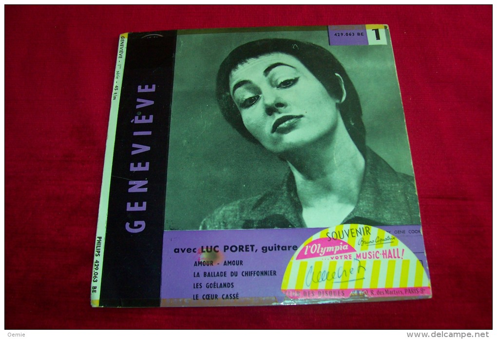 GENEVIEVE   ° LA BALLADE DU CHIFFONIER  +3 TITRES  / AUTOGRAPHE   SOUVENIR DE L'OLYMPIA    /   45 TOURS VINYLE  1956 - Sonstige & Ohne Zuordnung