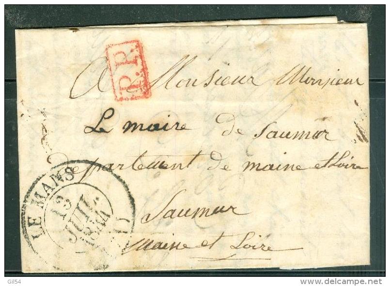 Cad Le Mans De 1844 Sur LAC , PP EN ROUGE , Pour Saumur  - Am9127 - 1801-1848: Précurseurs XIX