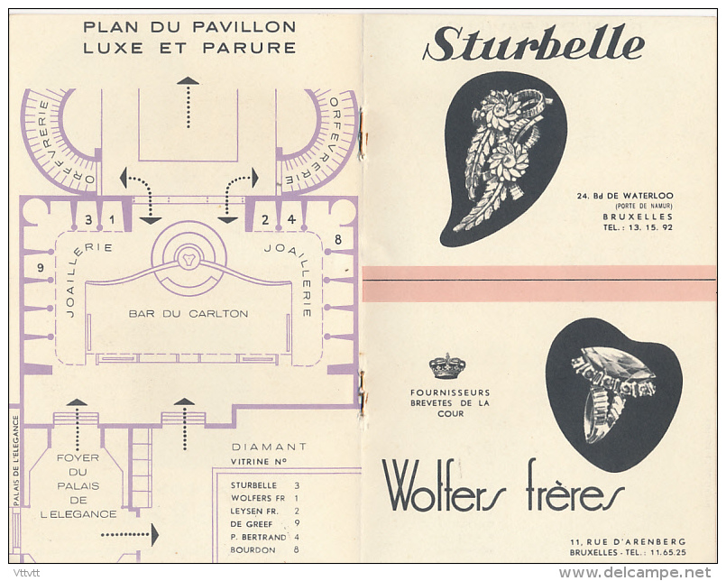 Ancienne Plaquette Exposition à Bruxelles (Joaillerie, Diamants) Avec Carte Et Plan Du Pavillon "Luxe Et Parure" - Werbung