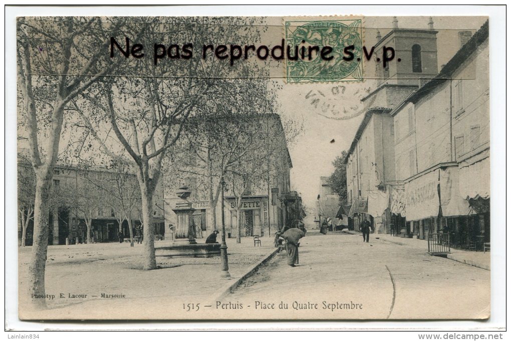 - 1515 - PERTUIS - Place Du Quatre Septembre En 1907, Platanes, Splendide, Buvette, Rare, écrite, TBE, Scans. - Pertuis