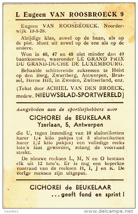 Chromo  Cichorei De Beukelaar - Wielrenner   Cycliste  Eugeen VAN RROSBROECK (  Noorderwijk) - De Beukelaer