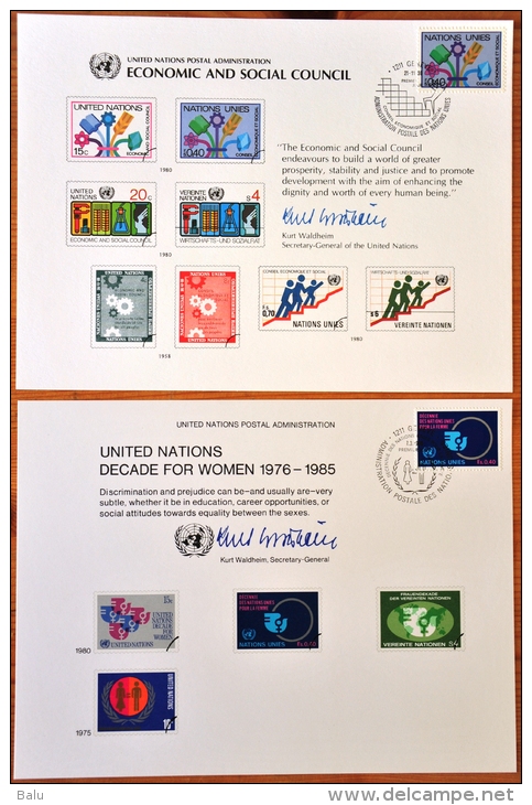UNO Genève 1980 2 FDC Nr. 89 Und 84 Decade For Women Und Economic And Social Council Auf Erinnerungsblatt Souvenir Card - Andere & Zonder Classificatie