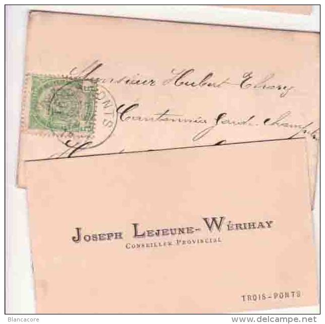 TROIS PONTS JOSEPH LEJEUNE WERIHAY  Conseiller Provincial  1897 - Cartes De Visite