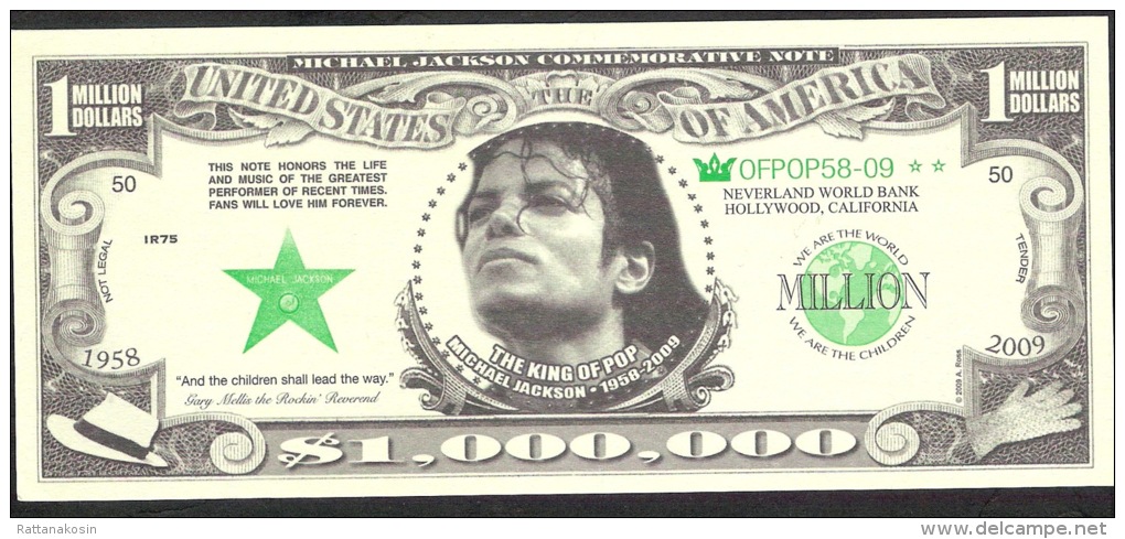 US.A.  FICTIF  1.000.000 DOLLARS   MICHAEL JACKSON DATE 2009  UNC. - Specimen