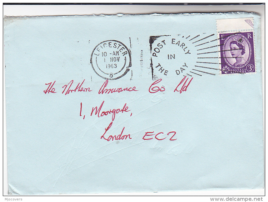 1963 Leicester POST EARLY IN THE DAY Slogan Cover GB  Stamps - Covers & Documents