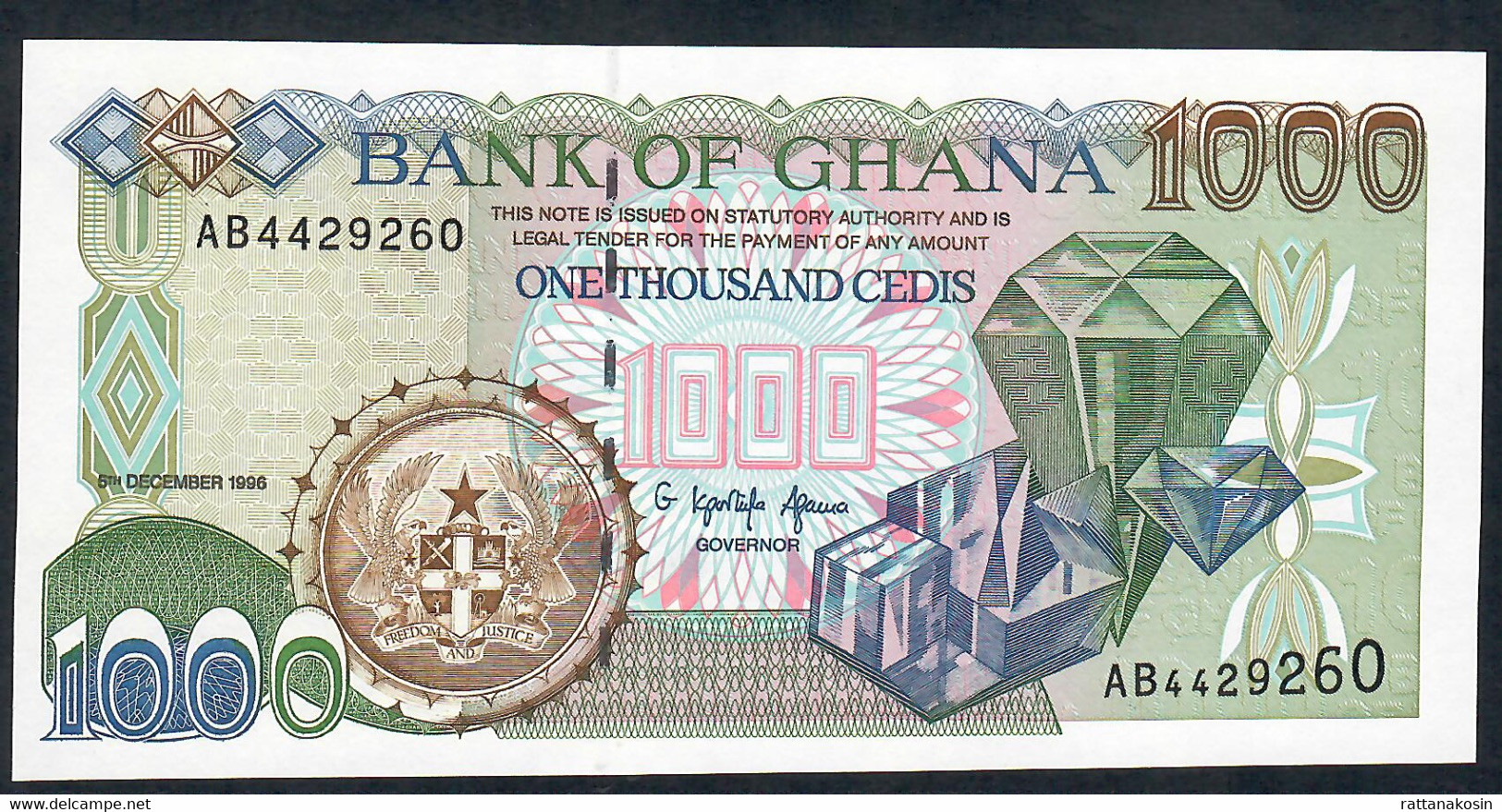 GHANA P32a 1000 CEDIS 5.12.1996 #AB  FIRST DATE   Signature 9  UNC. - Ghana