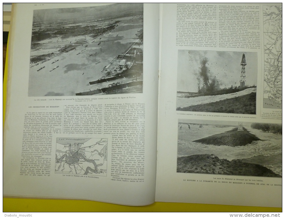 1927 Pubs diverses et automobiles ;Sculpture; Inondation Mississipi (rupture digue Panorama sur le désastre; LITTLE ROCK