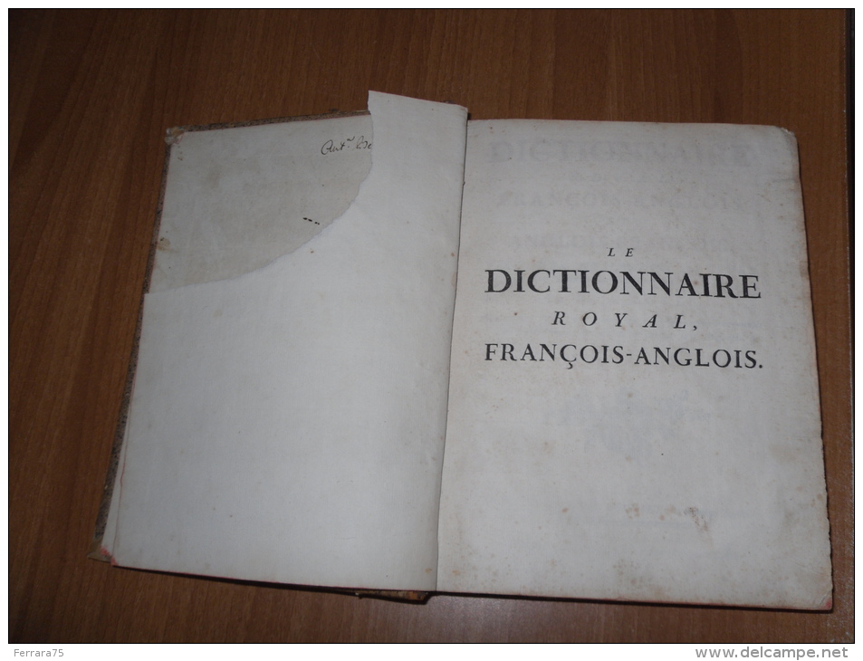 Libro Antico Dizionario Francese Inglese Dictionnai Francois Anglois 1769 - 1701-1800