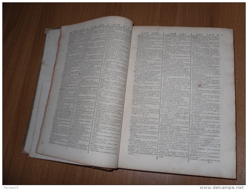 libro antico dizionario francese inglese dictionnai francois anglois 1769