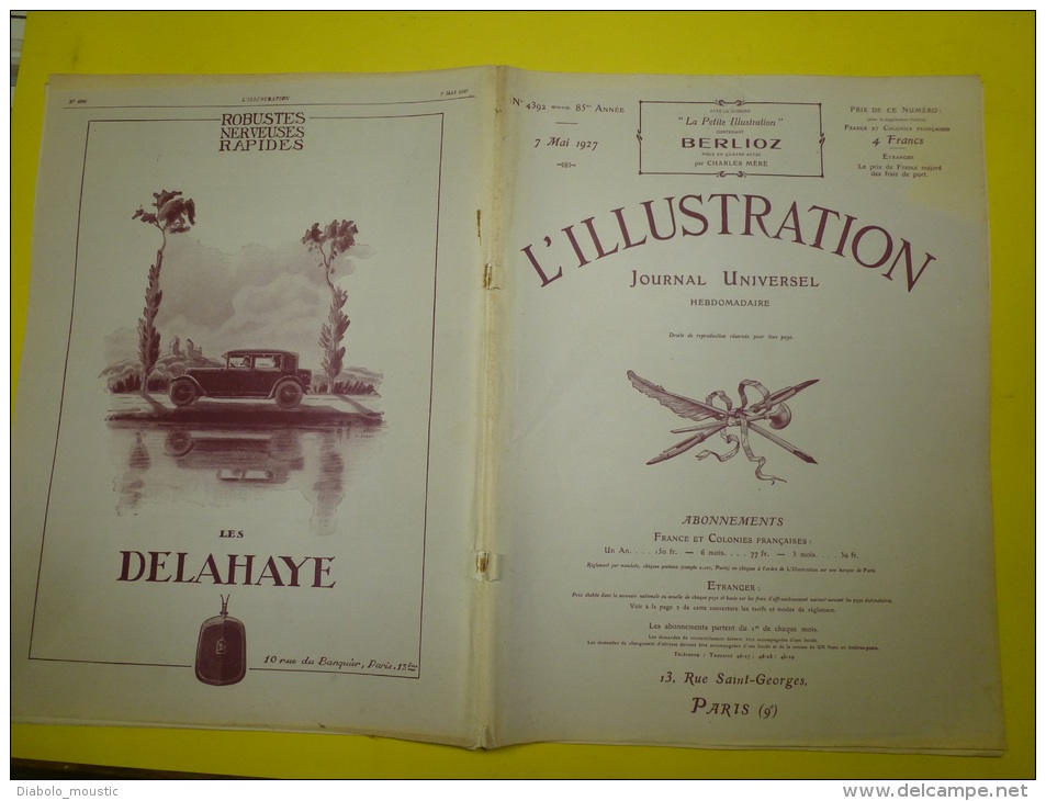 1927 Pubs Autos ;Houang-Pou CHANGHAÏ;Villa Strohl-Fern;TREBOUL;Grivesnes,Chauny,Longpont,Montdidier,Trosly,Fismes; AIGLE - L'Illustration