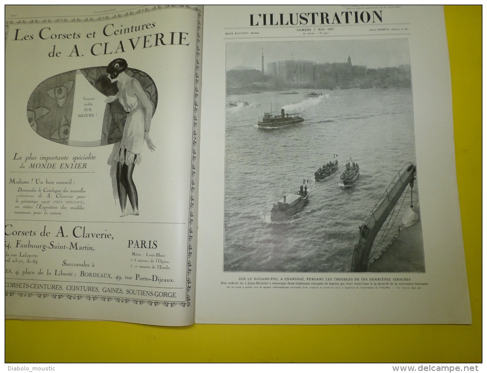 1927 Pubs Autos ;Houang-Pou CHANGHAÏ;Villa Strohl-Fern;TREBOUL;Grivesnes,Chauny,Longpont,Montdidier,Trosly,Fismes; AIGLE - L'Illustration