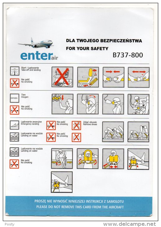 SAFETY CARD - ENTER AIR - B737-800 - A Voir ! - - Safety Cards