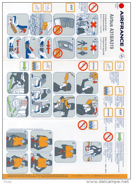 SAFETY CARD - AIR FRANCE - A318/A319 - REF 9005571 - 10/2010 - A Voir ! - - Consignes De Sécurité