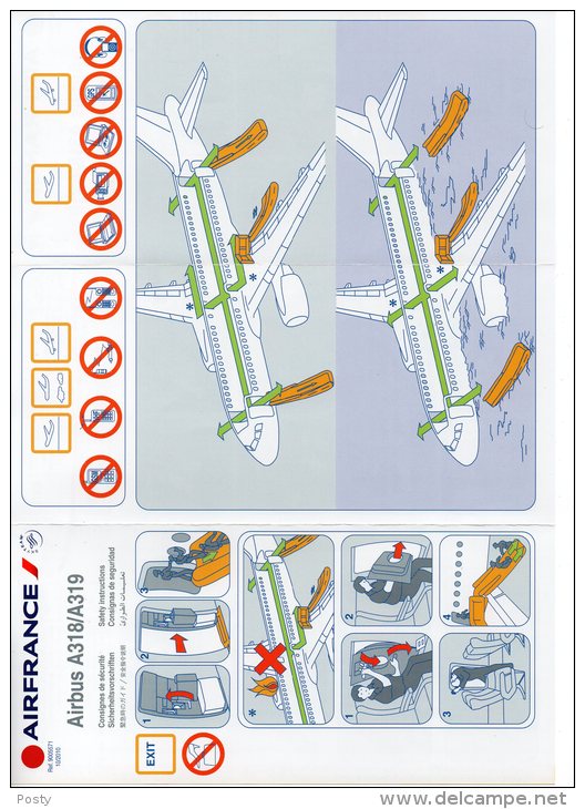 SAFETY CARD - AIR FRANCE - A318/A319 - REF 9005571 - 10/2010 - A Voir ! - - Consignes De Sécurité