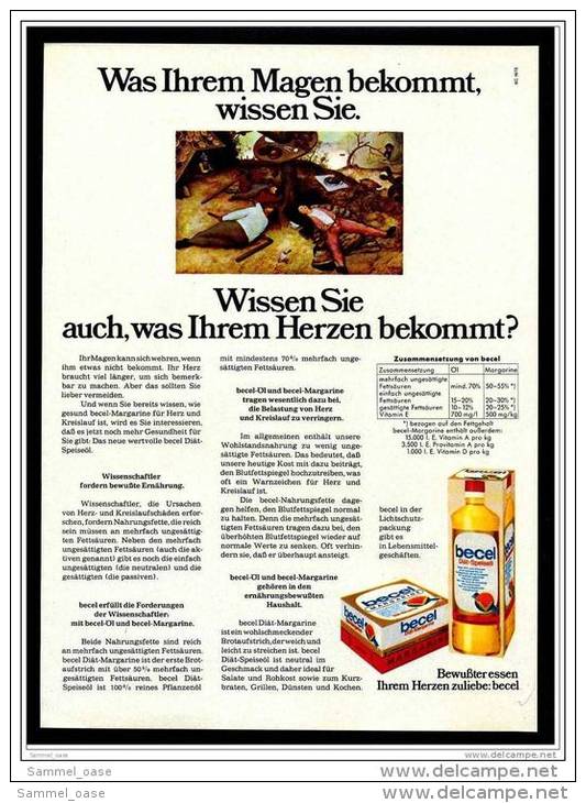 Reklame Werbeanzeige 1975 ,  Becel  -  Diät-Speiseöl  /  Diät-Margarine - Sonstige & Ohne Zuordnung