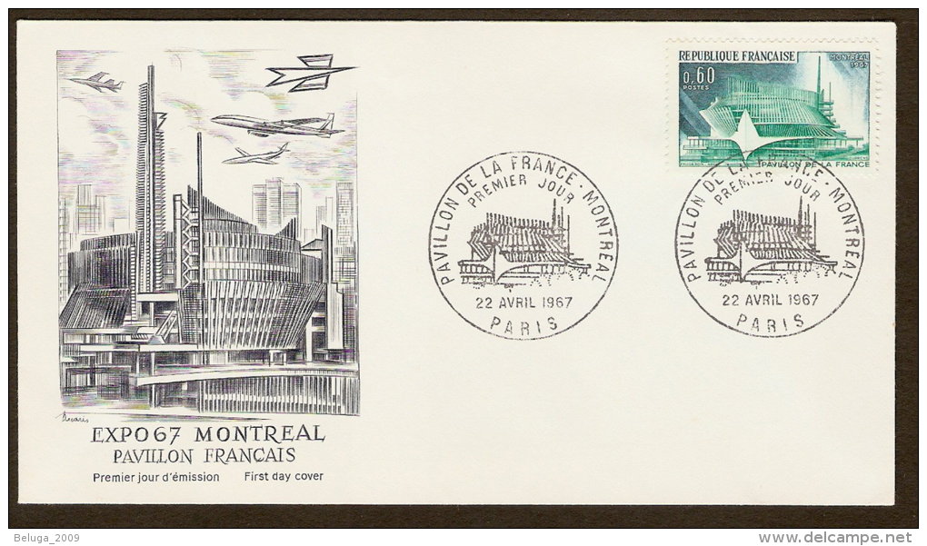 Canada Quebec Expo 67 Montréal - Pavillon Français First Day Cover - Now Holds Montreal Casino - Jean Faugeron Architect - 1961-1970