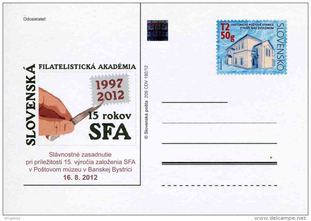 Entier Postal De 2012 Sur Carte Postale Illustrée "15 Ans De L´Académie Philatélique Slovaque" - Postkaarten