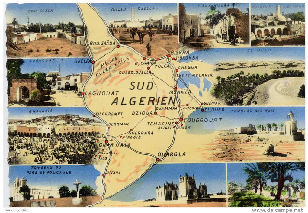 ALGERIE  Sud Algérien , Contours Géographiques , Vues Multiples    . 105x150 Dentelée , Glaçée - Sonstige & Ohne Zuordnung