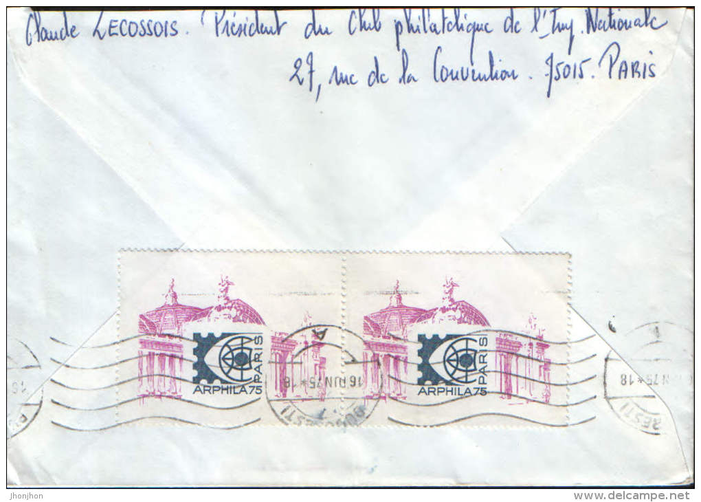France-Envelope Circulated From Paris In Bucharest, Romania In 1975,with 2 Vignettes On The Back-2/scans - Covers & Documents