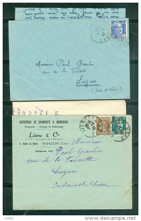 Lot De 10 Lettres Affranchie Par Type Gandon , Avec Le Contenu  - Ay81 - 1945-54 Marianne Of Gandon