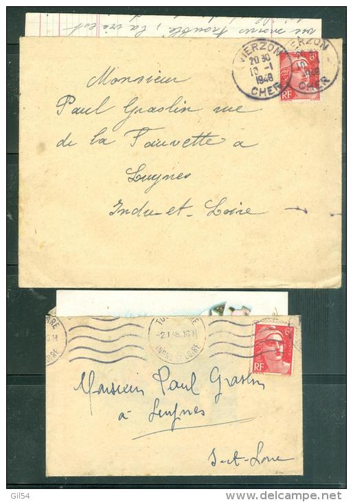 Lot De 10 Lettres Affranchie Par Type Gandon , Avec Le Contenu  - Ay81 - 1945-54 Marianne De Gandon