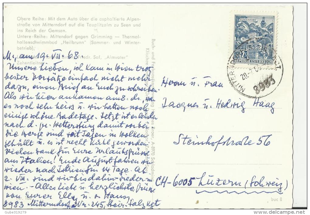 AUSTRIA 1968 - POSTCARD  BAD MITTERNDORF - 5 VIEWS  ADDR TO LUZERN /SWITZ. W 1 ST OF 2 S POSTMARK BAD MITTERNDORF JUL 19 - Bad Mitterndorf