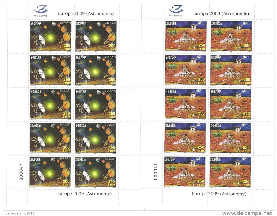 ALBANIA - EUROPA 2009 - ANNUAL THEME "ASTRONOMY" - SET Of 2 In TWO SHEETLETS Of 10  (PERFORATED) - 2009