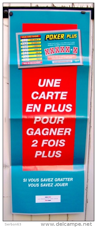 FDJ LA FRANCAISE DES JEUX  AFFICHE PUBLICITAIRE NEUVE PLIEE DIMENSION 80 X 30 Cm  POKER PLUS - BINGO - BLACK JACK. - Affiches