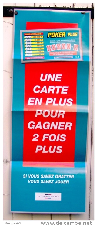 FDJ LA FRANCAISE DES JEUX  AFFICHE PUBLICITAIRE NEUVE PLIEE DIMENSION 80 X 30 Cm  POKER PLUS - BINGO - BLACK JACK. - Affiches