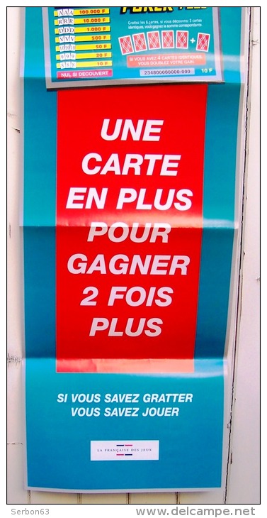 FDJ LA FRANCAISE DES JEUX  AFFICHE PUBLICITAIRE NEUVE PLIEE DIMENSION 80 X 30 Cm  POKER PLUS - BINGO - BLACK JACK. - Affiches