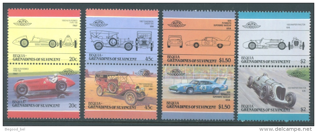 BEQUIA - 1985 - MNH/*** LUXE  - AUTO (IV) ALFA CHADWICK PLYMOUTH NAPIER   - Mi 152-159 - Lot 8263 - St.Vincent & Grenadines