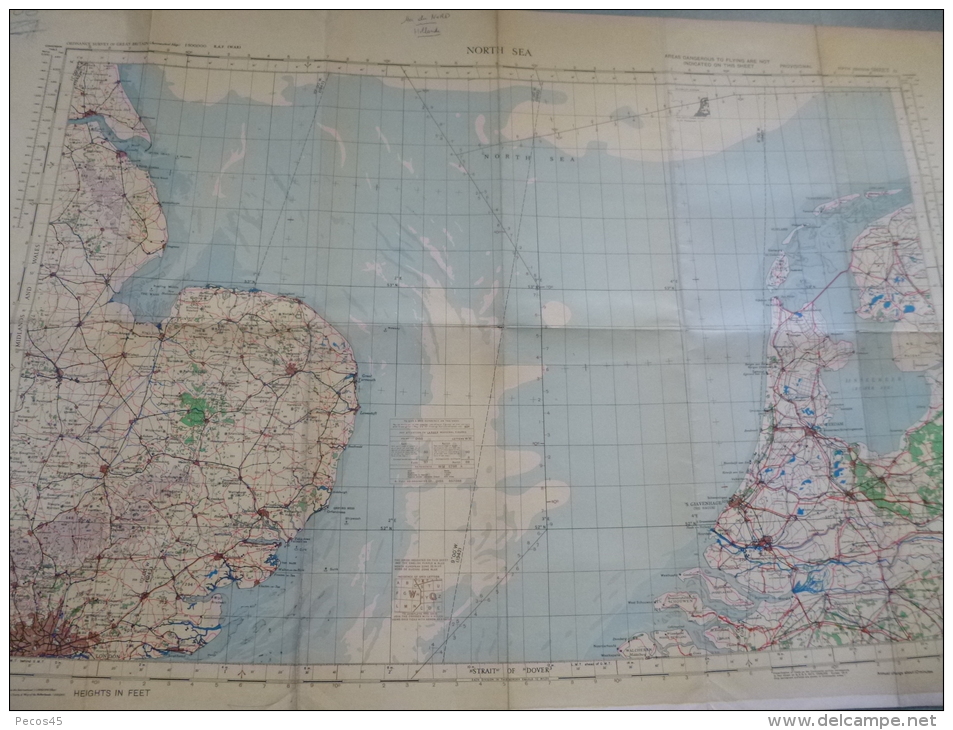 Carte Aérienne  R.A.F. Entoilée 1942 : Mer Du Nord & Pays-Bas. - Topographische Karten