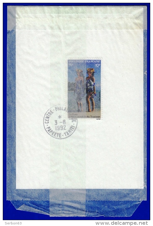 1 TIMBRE SOUS ENVELOPPE TRANPARENTE POLYNESIE FRANCAISE RF 12F OBLITERE LE PAREO JOURNEE MONDIALE DU TOURISME 3-8-1992 - Used Stamps