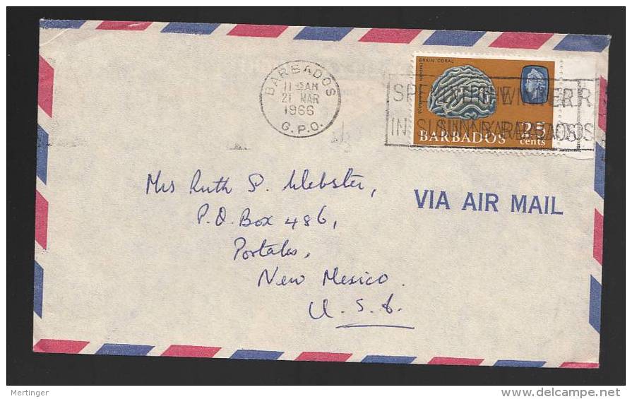 Barbados 1966 Airmail Cover To USA Brain Coral - Barbados (1966-...)