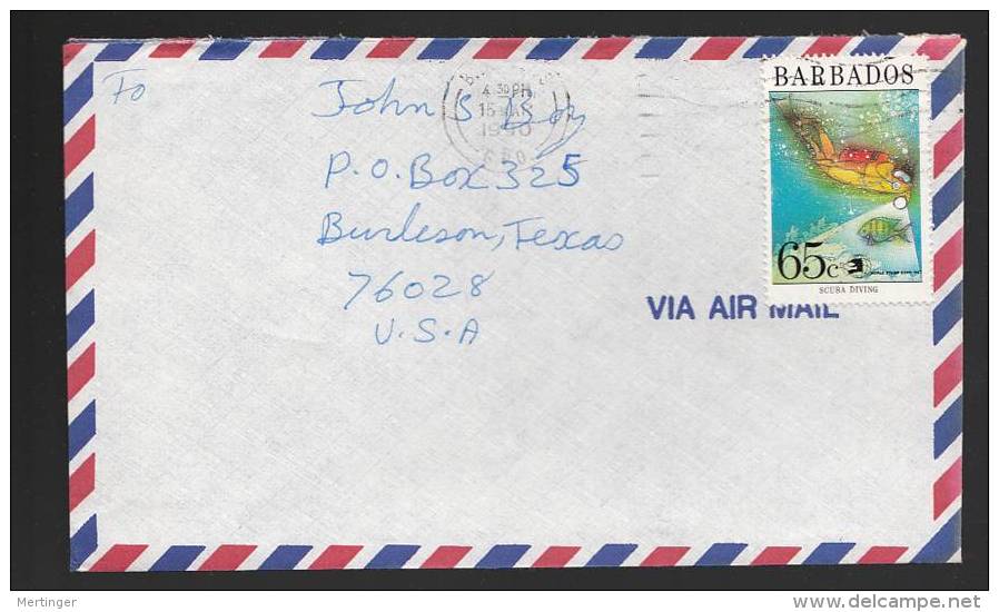 Barbados 1990 Airmail Cover To USA Diving - Barbados (1966-...)