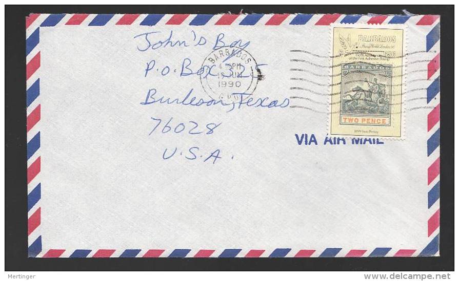 Barbados 1990 Airmail Cover To USA Stamp On Stamp - Barbados (1966-...)