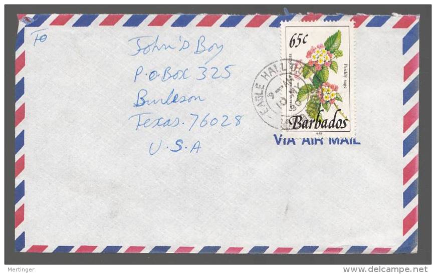 Barbados 1990 Airmail Cover To USA Prickly Sage Flower - Barbados (1966-...)