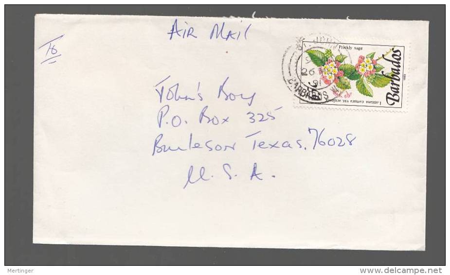 Barbados 1991 Airmail Cover To USA Prickly Sage Flower - Barbados (1966-...)