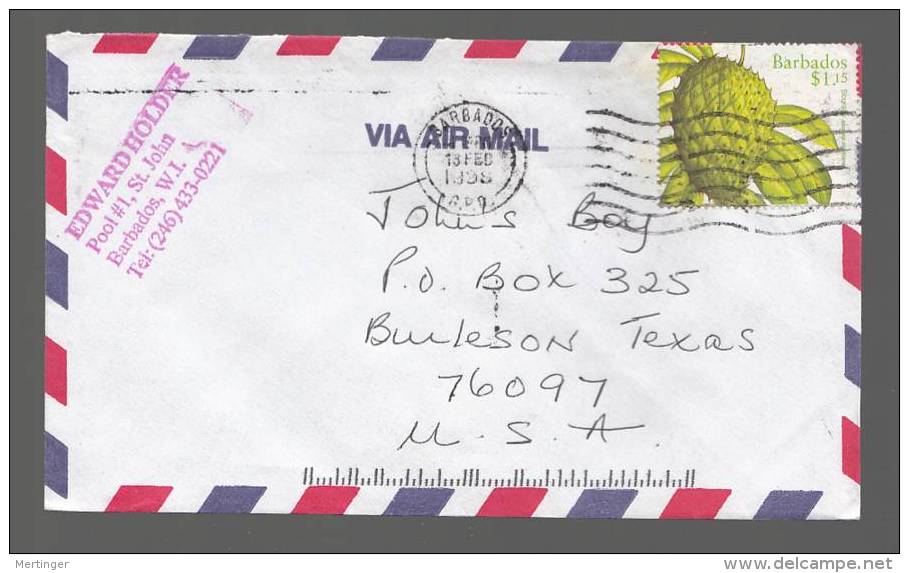 Barbados 1998 Airmail Cover To USA Fruit Soursob - Barbados (1966-...)