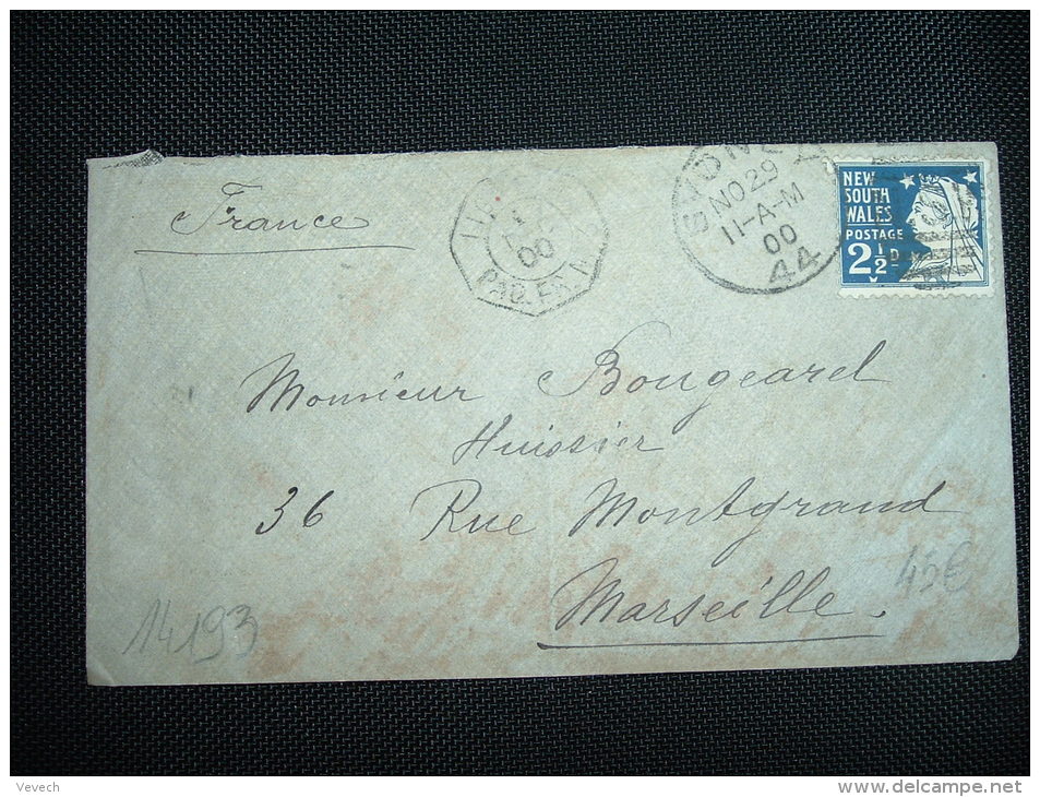 LETTRE POUR FRANCE TP 2 1/2 D OBL.MEC. NO 29 00 SYDNEY + CACHET PAQUEBOT FRANCAIS N°3 - Lettres & Documents