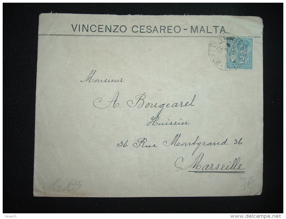 LETTRE POUR FRANCE TP 2 1/2 D OBL. DE ? 32 VALLETTA MALTA + VINCENZO CESAREO - Malte (...-1964)