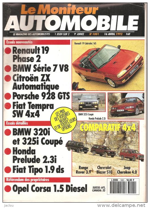 MAGAZINE LE MONITEUR AUTOMOBILE RENAULT,BMW,PORSCHE,FIAT, HONDA  N°1001 ANNEE 1992 - Auto