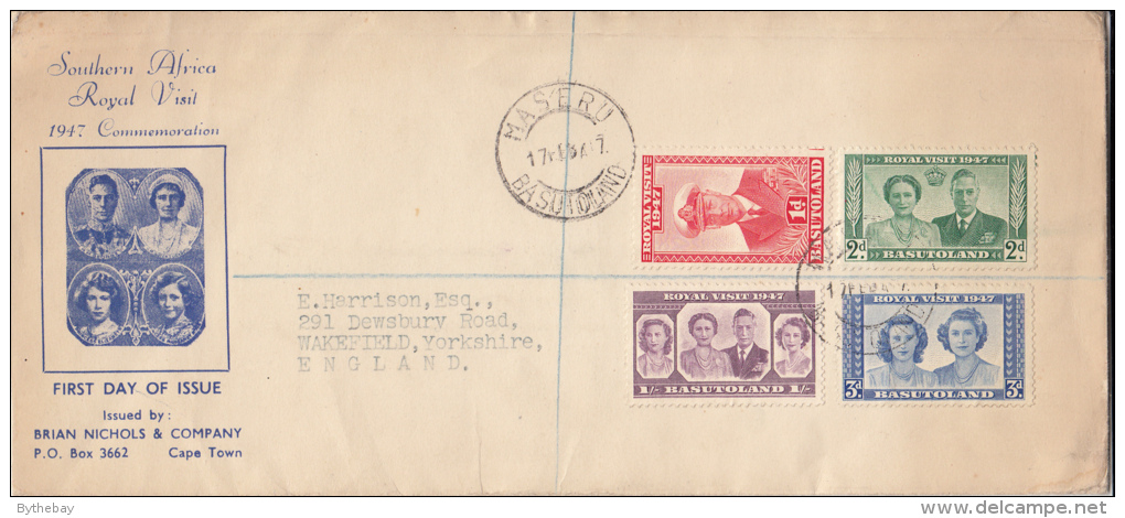 Basutoland FDC Scott #35-#38 Set Of 4 Royal Visit - 1933-1964 Crown Colony