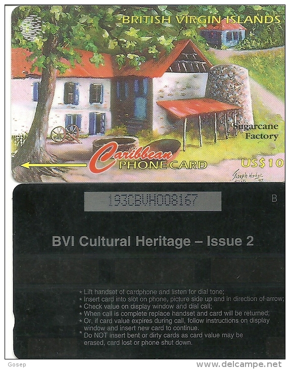 British Virgin Islands-(bvi-218b)-bvi Cultural Heritage-issue2-(sugarcane Factory-(us$10-used+1 Card Prepiad Free - Vierges (îles)