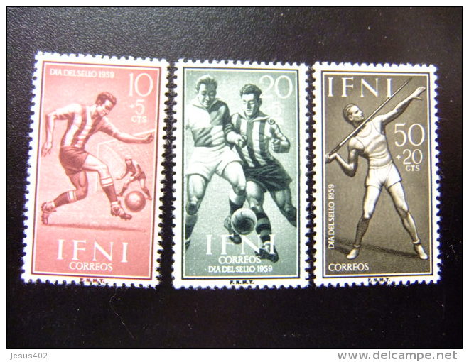 IFNI Año 1959 DIA DEL SELLO DEPORTES FUTBOL Edifil Nº 156 - 158 ** Yvert Nº 130 - 132 ** - Ifni