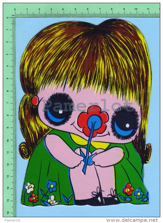 Forme De Petite Fille à Fleur  ( Kut Kards Die Cut Cards Decoupie Cir: 1980 ) Large Carte Postale  Post Card - Tarjetas Humorísticas